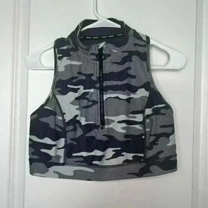 DKNY Sport Women’s Size Large Gray Camo‎ 1/4 Zip Sports Bra (0467)